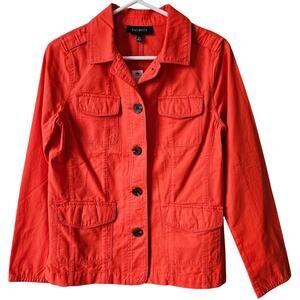 Talbots Red Cotton Denim Jean Jacket 4 Pockets Button Front Casual Size XS - NEW